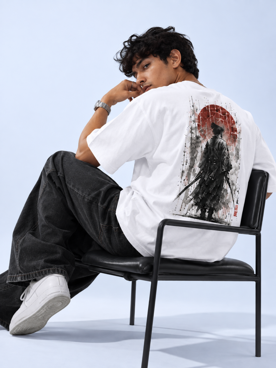 White 5C5V Edo Collection Shōgun 将軍 T-shirt with an ink-wash samurai commander print