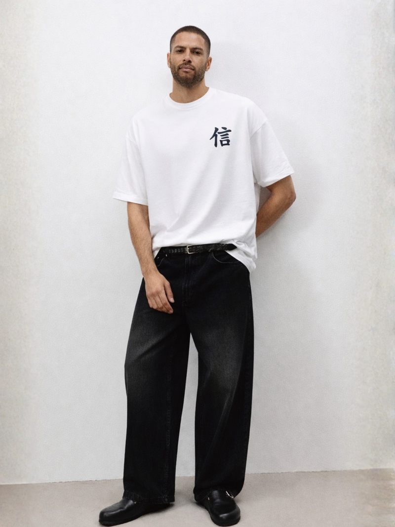 Yokohama Trust 信 Premium Oversized Embroidered T-Shirt – White | 5C5V