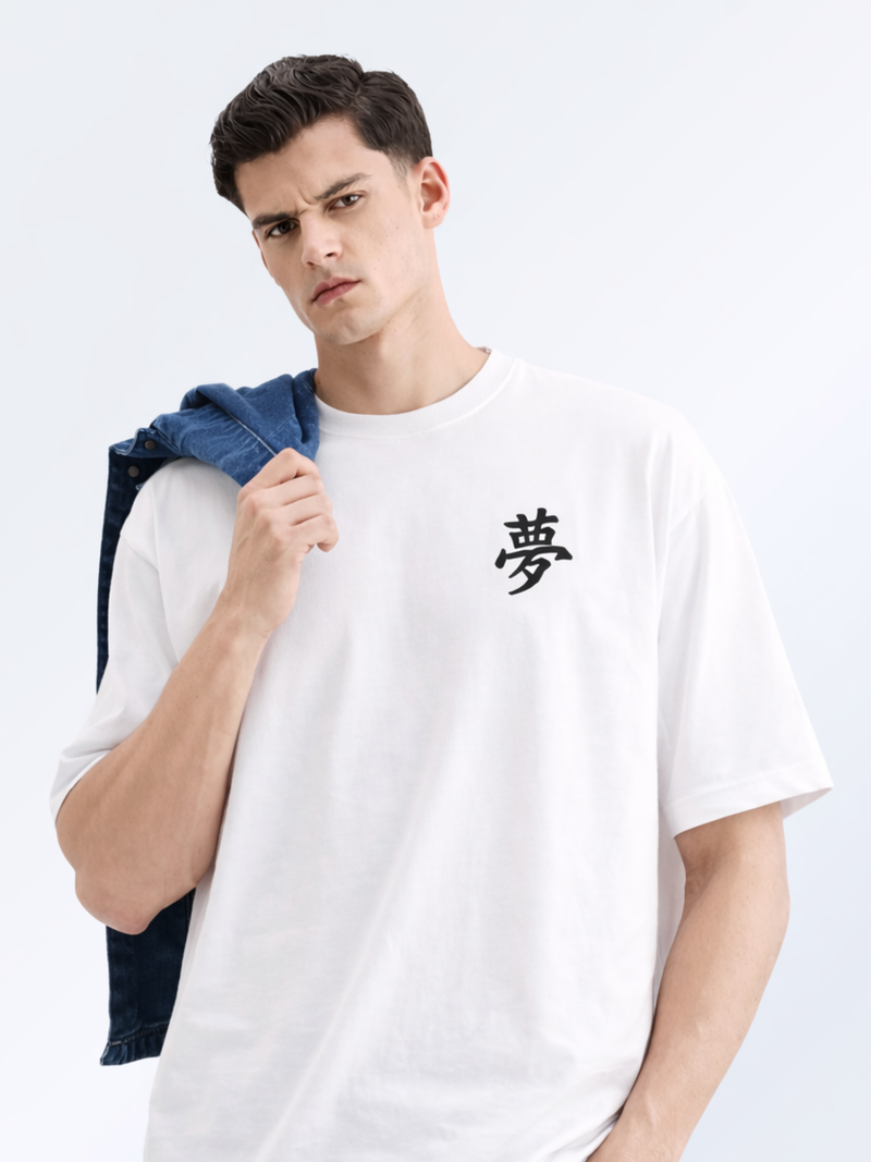 Tokyo Dream 夢 Embroidered Oversized  T-Shirt – White | 5C5V