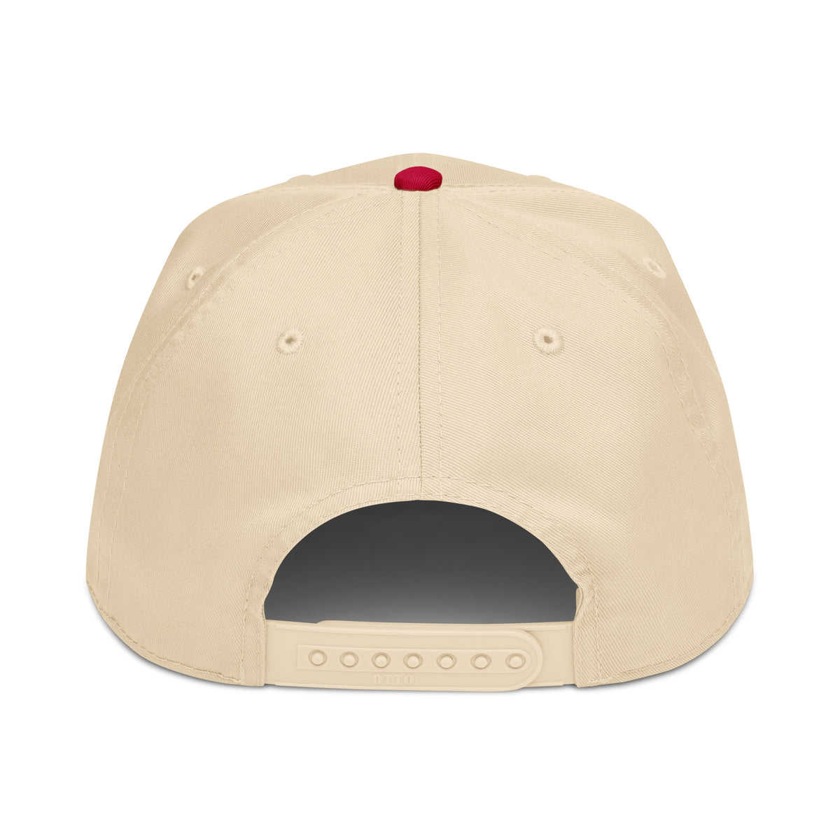 Natural cream Sapporo cap with a red button, back view showing the adjustable strap