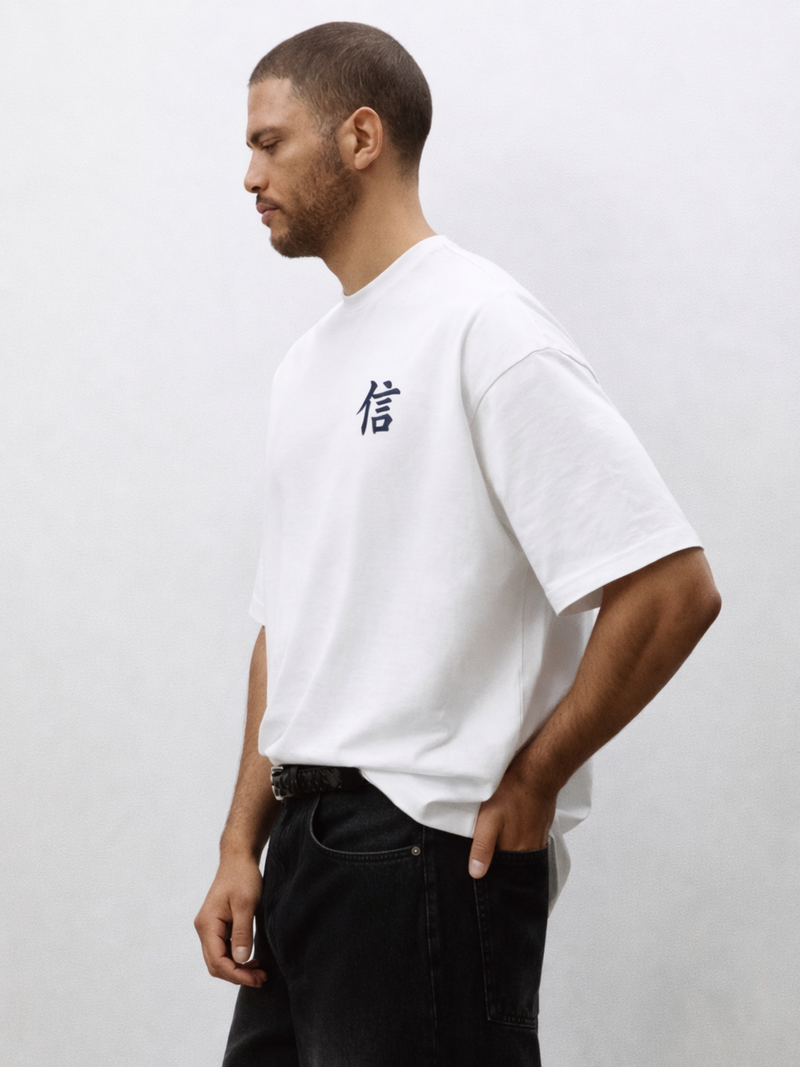 Yokohama Trust 信 Premium Oversized Embroidered T-Shirt – White | 5C5V