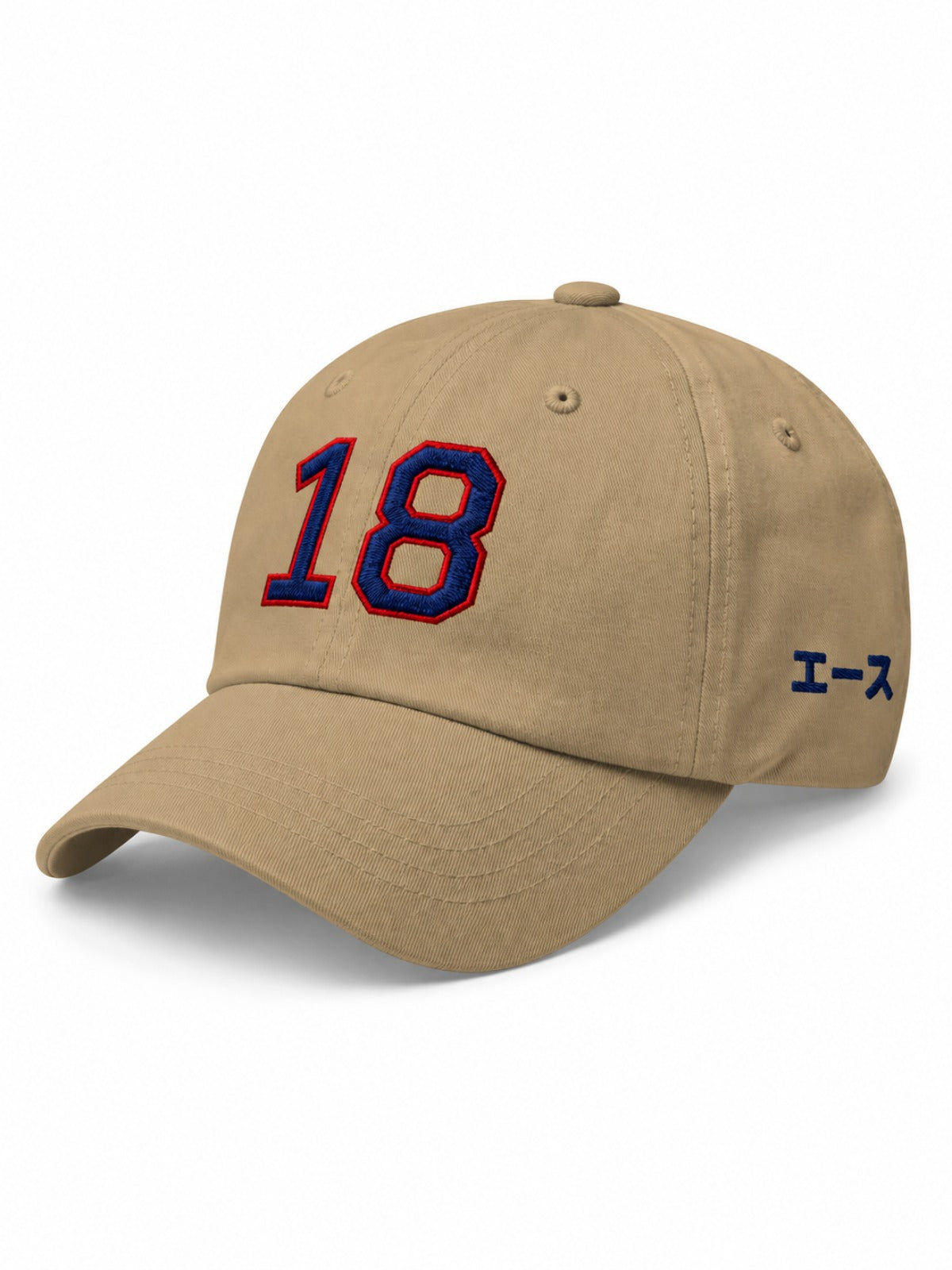 5C5V Ace 18 Japanese baseball cap in khaki – side view with エース (ace) embroidery
