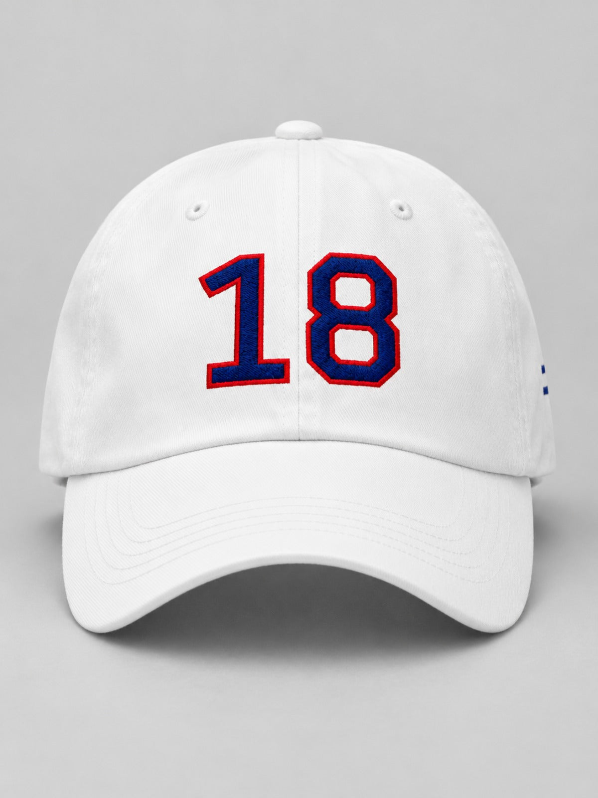 5C5V Ace 18 Japanese baseball cap in white – front view with navy and red 18 embroidery
