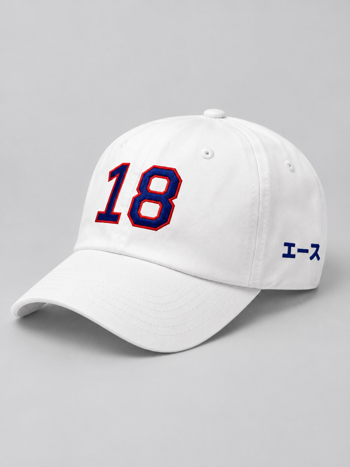 5C5V Ace 18 Japanese baseball cap in white – side view with エース (ace) embroidery