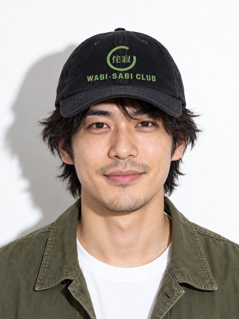 Wabi-Sabi Club corduroy cap, black, portrait