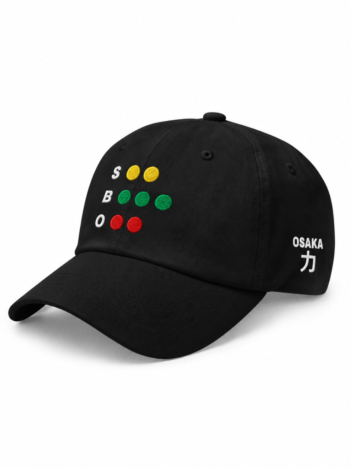 5C5V Full Count Japanese baseball cap in black – side view with OSAKA 力 (strength) embroidery