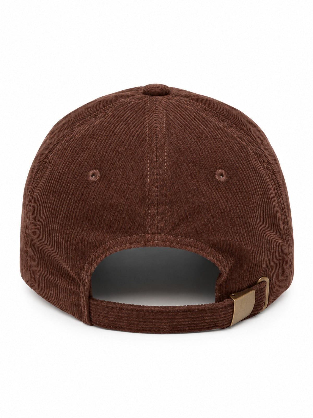 5C5V Kyoto K corduroy Japanese baseball cap in brown – back view with brass buckle strap
