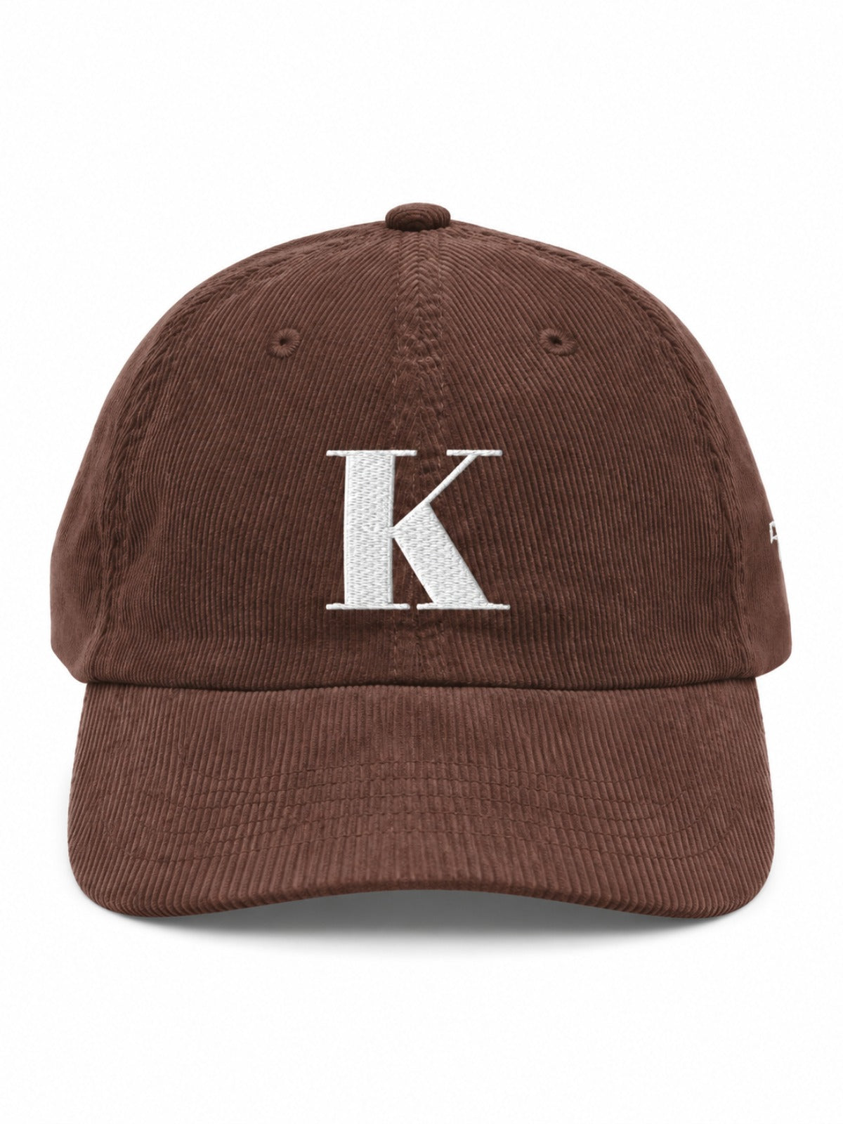 5C5V Kyoto K corduroy Japanese baseball cap in brown – front view with serif K embroidery