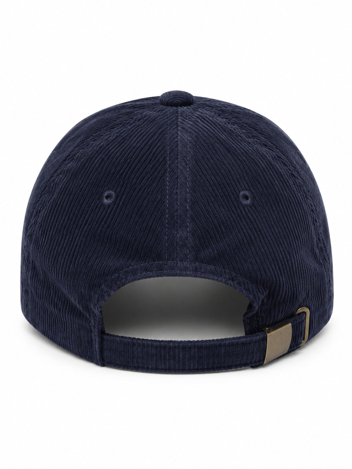 5C5V Kyoto K corduroy Japanese baseball cap in navy – back view with brass buckle strap