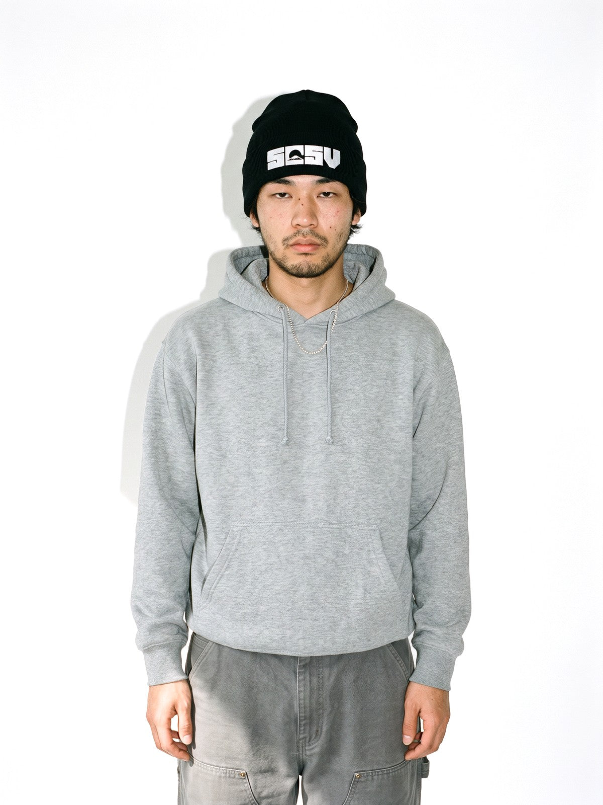 5C5V Originals Japanese beanie in black with the white embroidered 5C5V Mt Fuji logo, worn on a white background