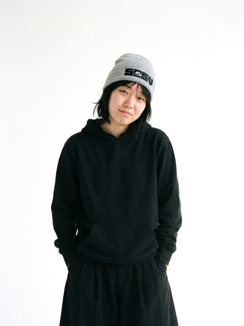 5C5V Originals Japanese beanie in heather grey with the black embroidered 5C5V Mt Fuji logo, worn on a white background