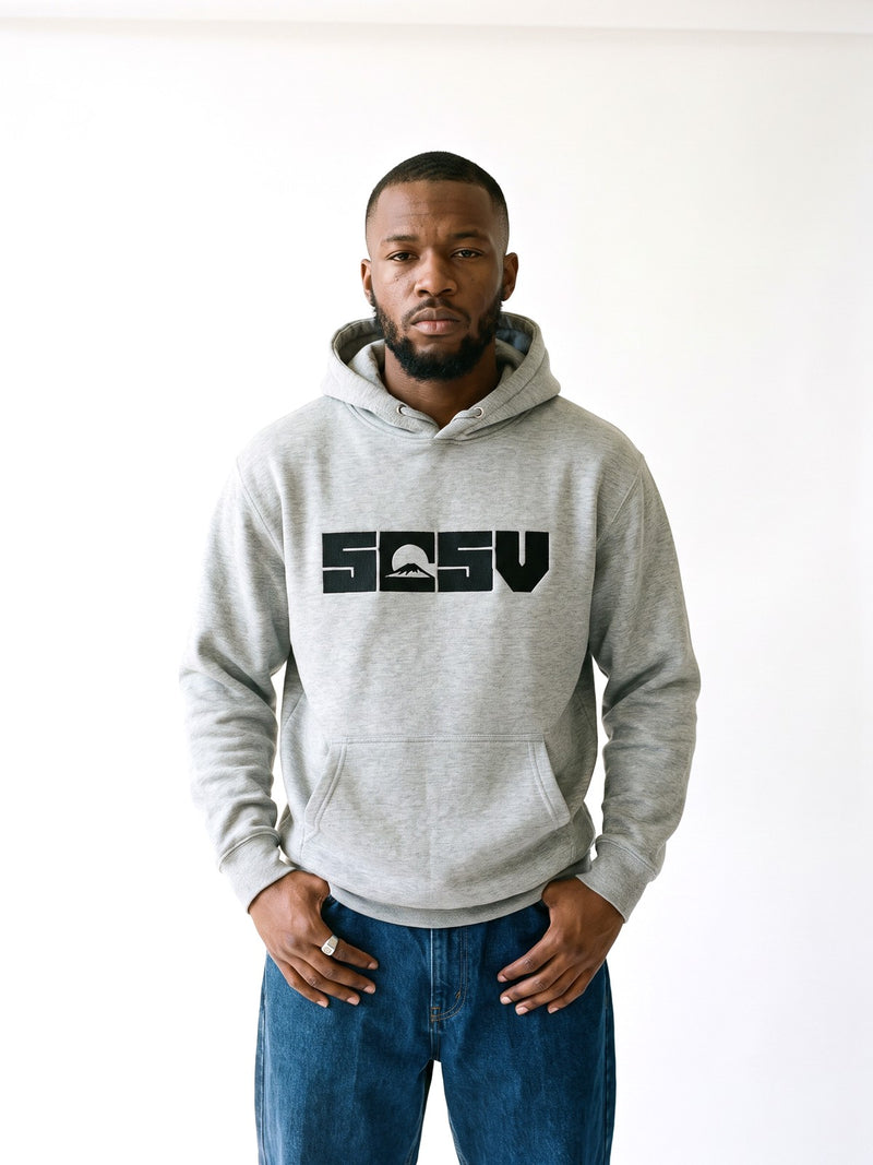 5C5V Originals hoodie in carbon grey, worn on a white background