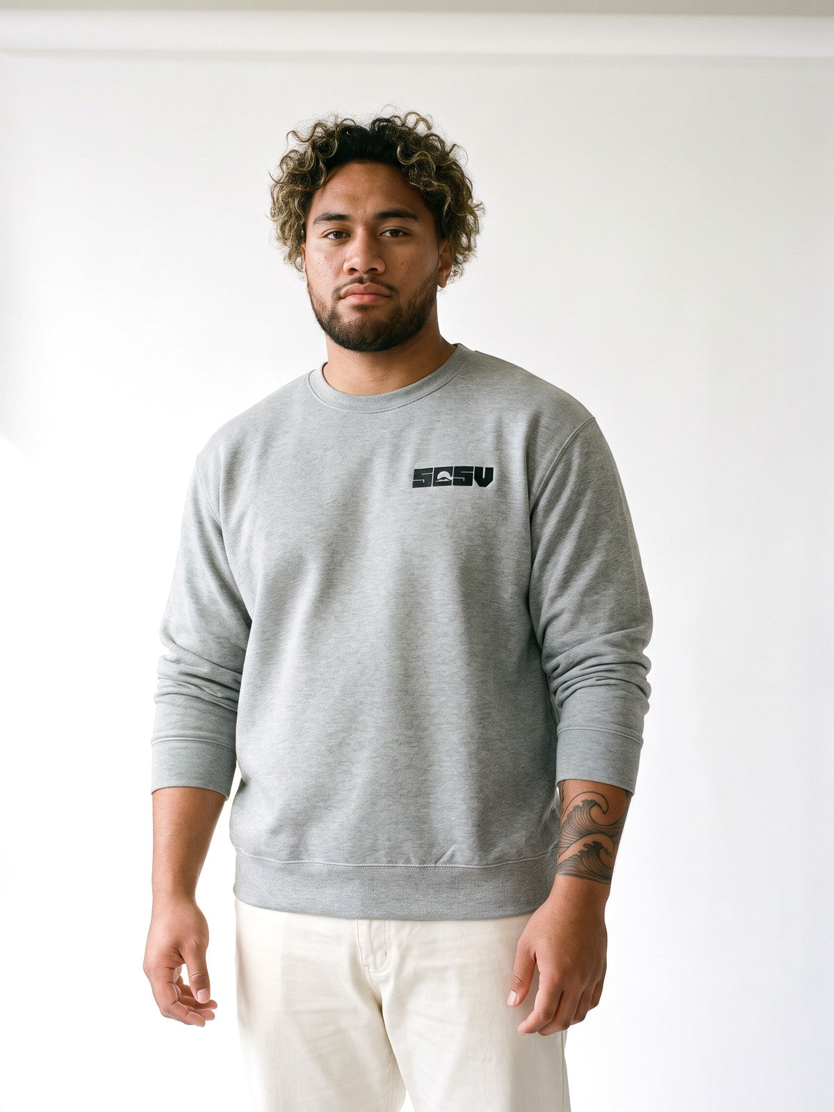 5C5V Originals sweatshirt in carbon grey, worn on a white background