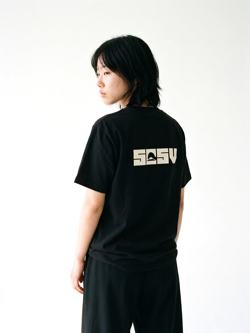 5C5V Originals T-shirt in black, back view showing the large back logo