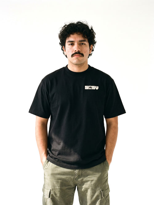 5C5V Originals T-shirt in black, worn on a white background