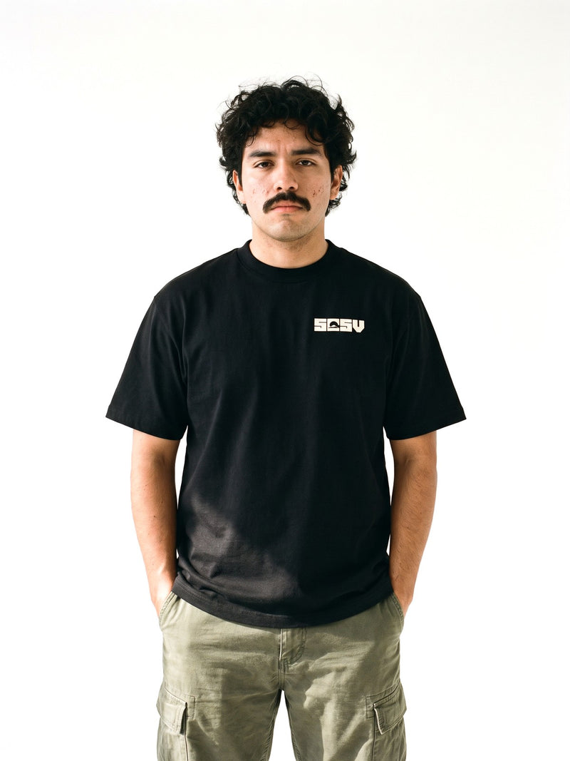 5C5V Originals T-shirt in black, worn on a white background