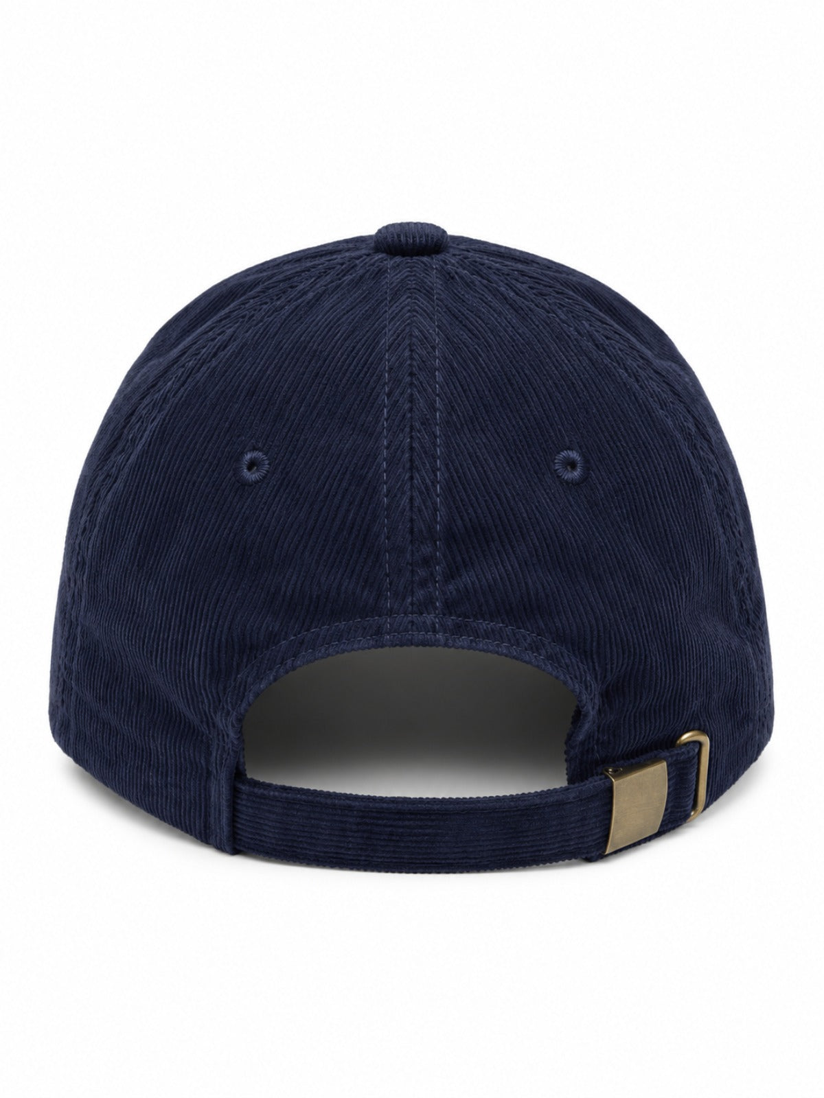 5C5V Osaka O corduroy Japanese baseball cap in navy – back view with brass buckle strap