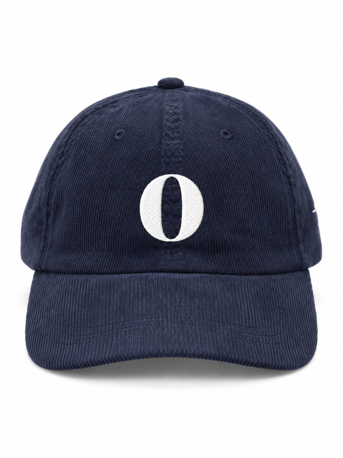 5C5V Osaka O corduroy Japanese baseball cap in navy – front view with serif O embroidery