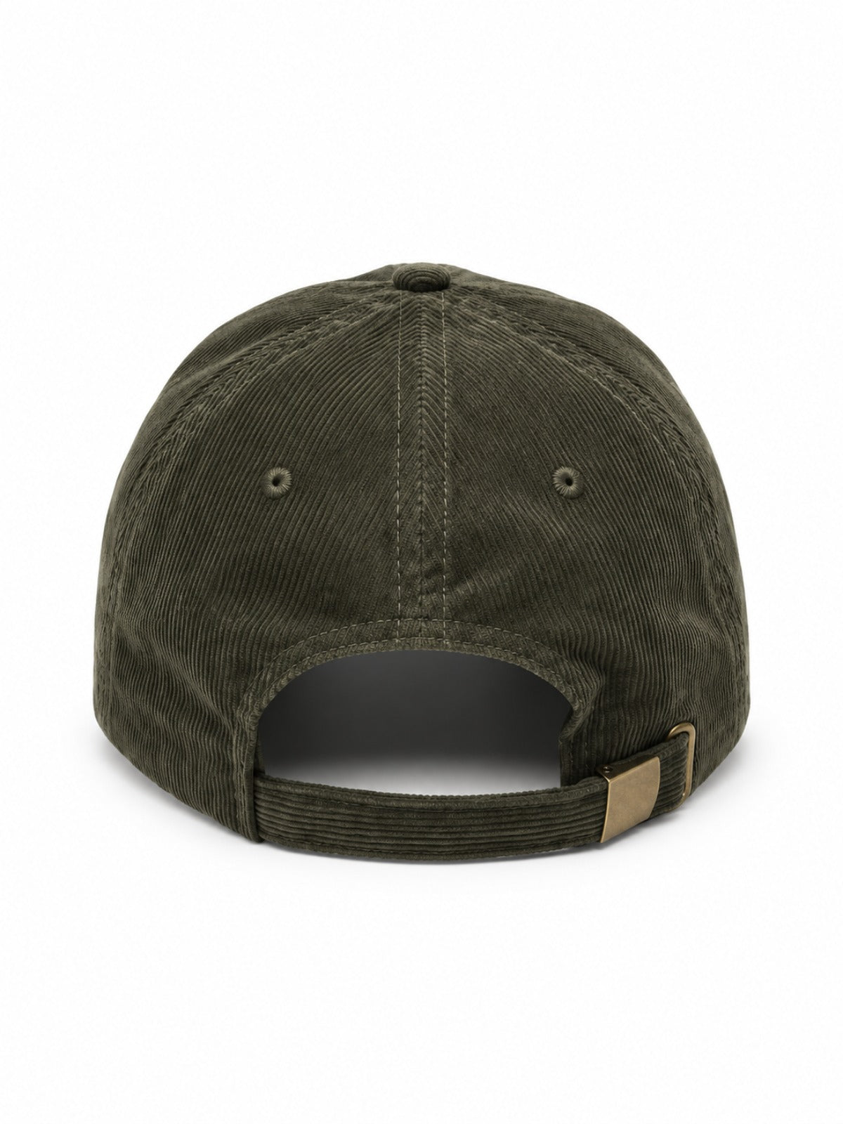 5C5V Osaka O corduroy Japanese baseball cap in olive – back view with brass buckle strap