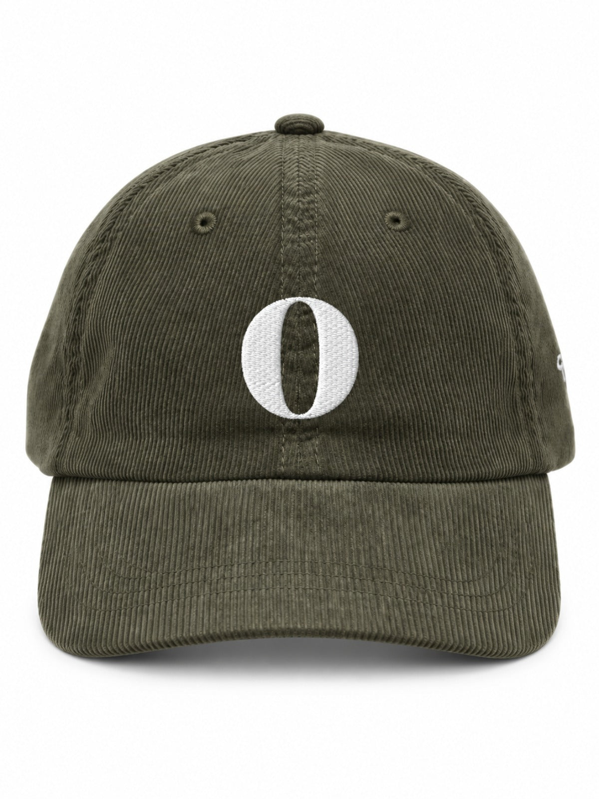 5C5V Osaka O corduroy Japanese baseball cap in olive – front view with serif O embroidery