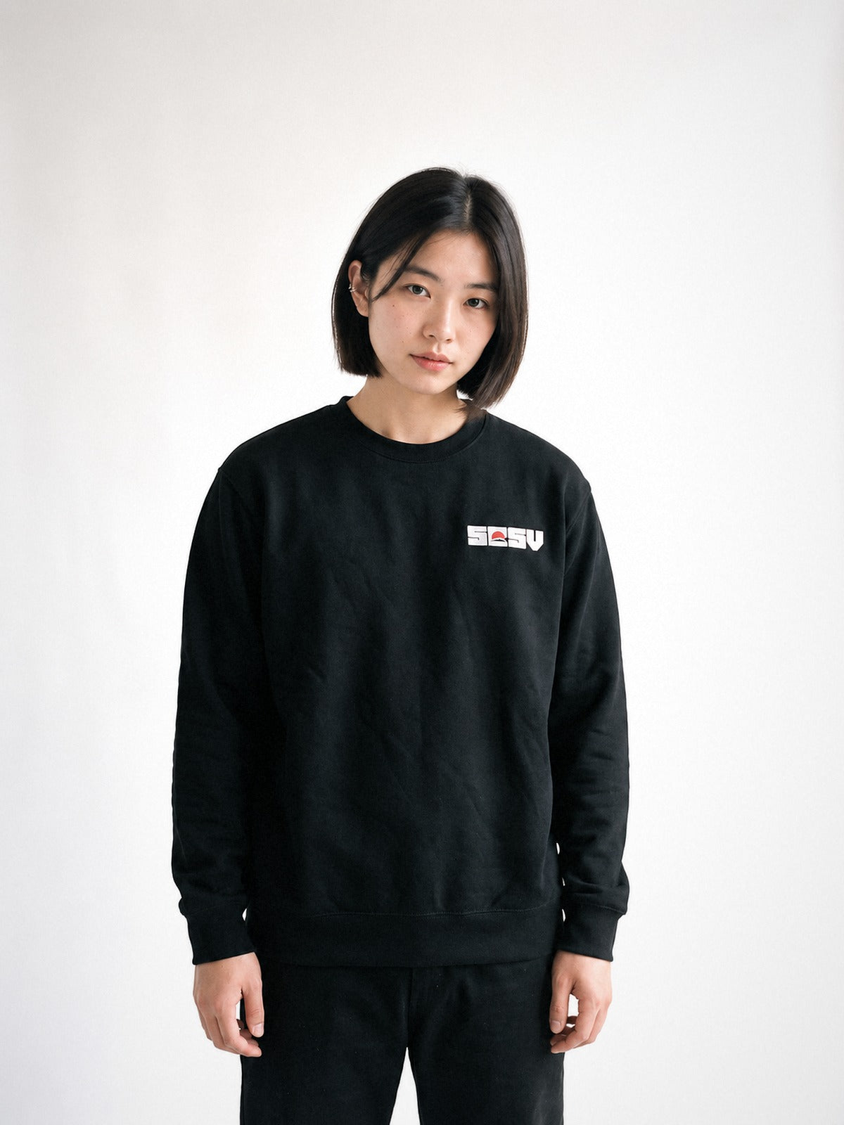 5C5V Red Sun sweatshirt in black, worn on a white background