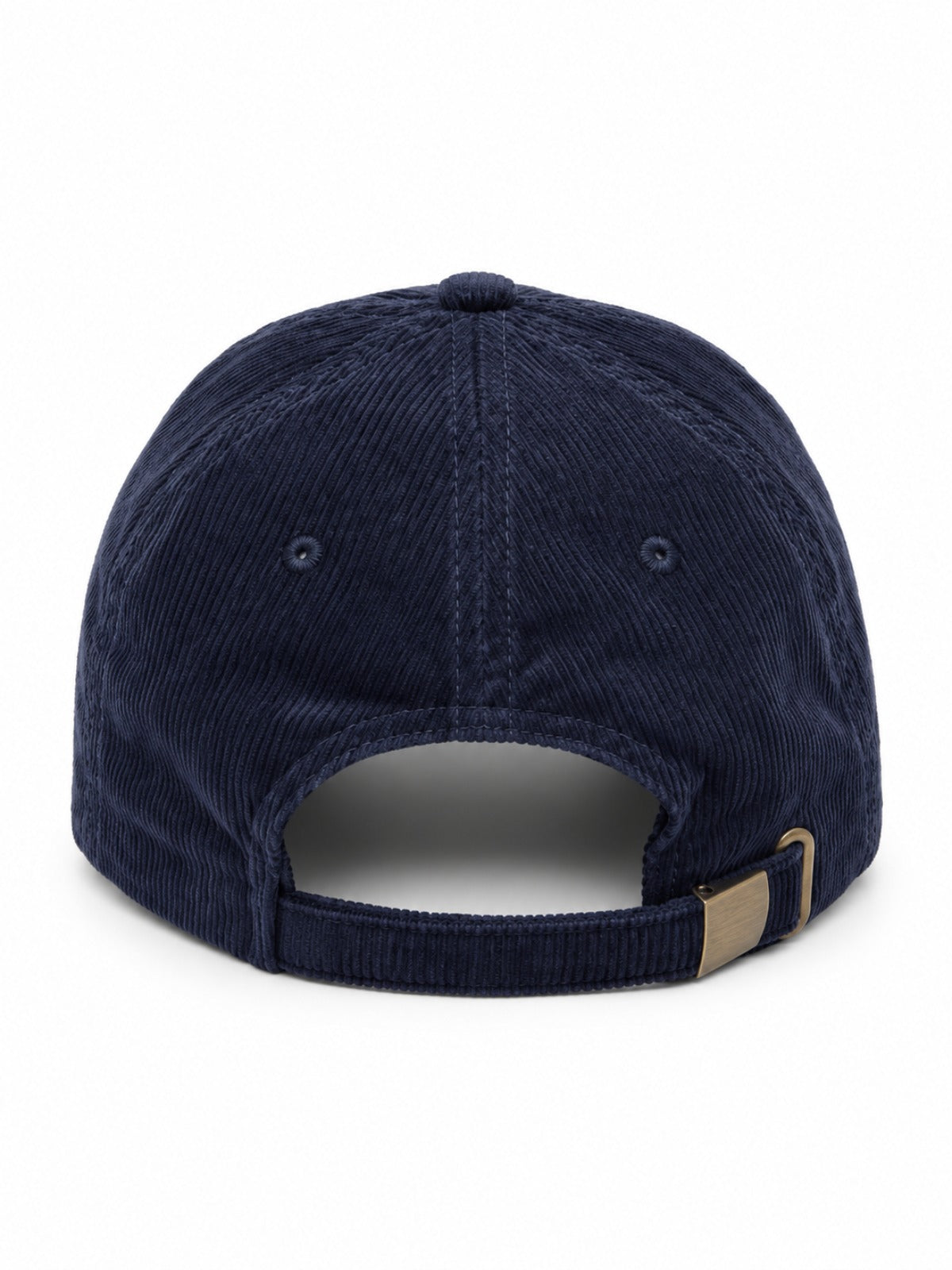 5C5V Sapporo S corduroy Japanese baseball cap in navy – back view with brass buckle strap