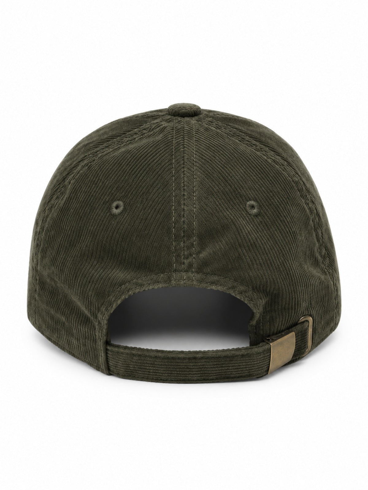 5C5V Sapporo S corduroy Japanese baseball cap in olive – back view with brass buckle strap