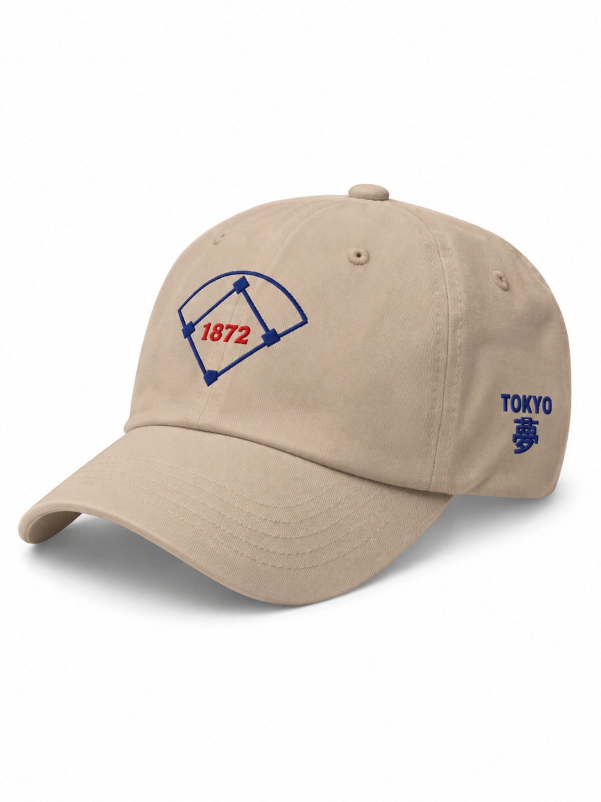 5C5V Tokyo 1872 Japanese baseball cap in stone – side view with TOKYO 夢 (dream) embroidery