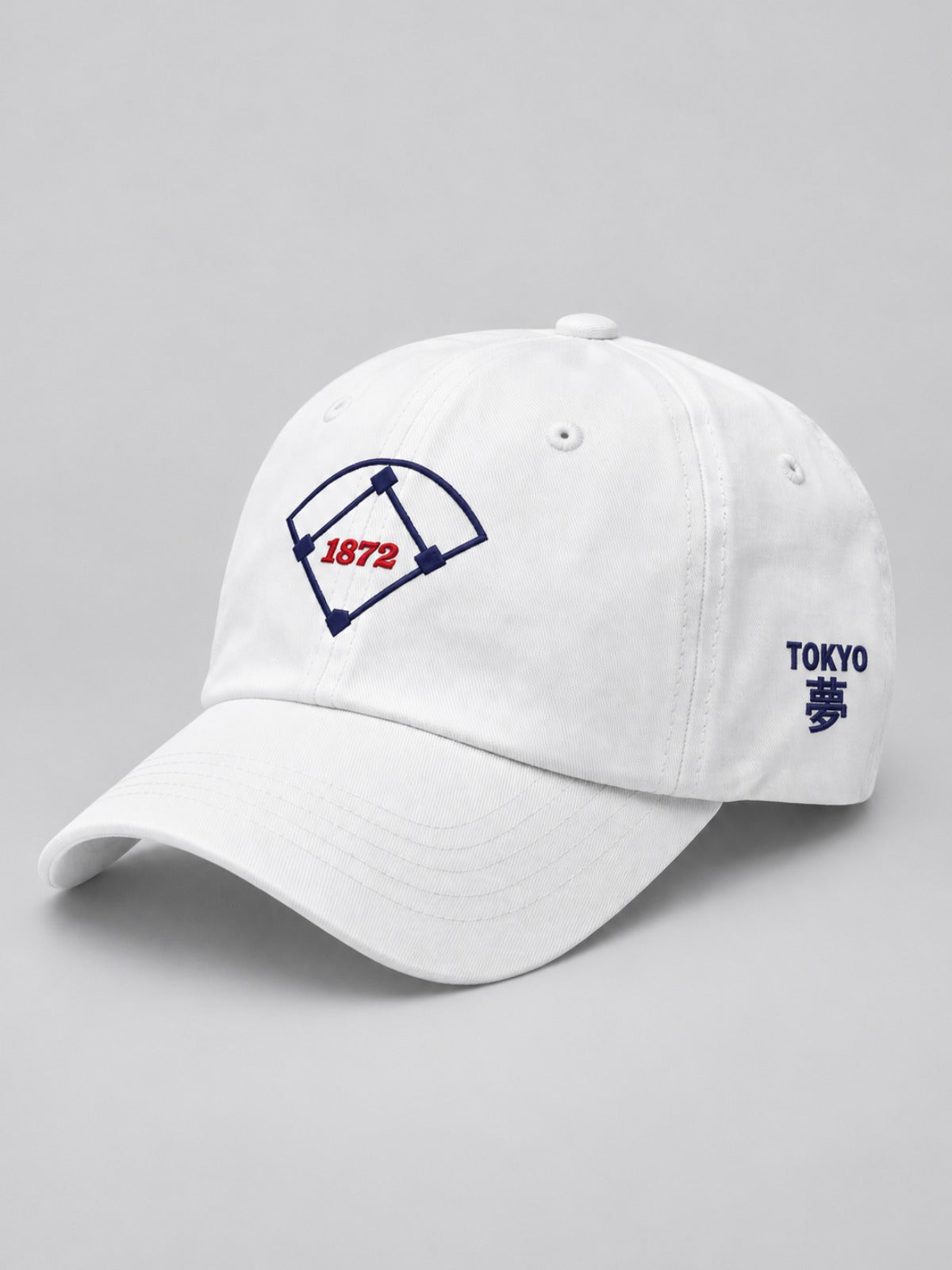 5C5V Tokyo 1872 Japanese baseball cap in white – side view with TOKYO 夢 (dream) embroidery