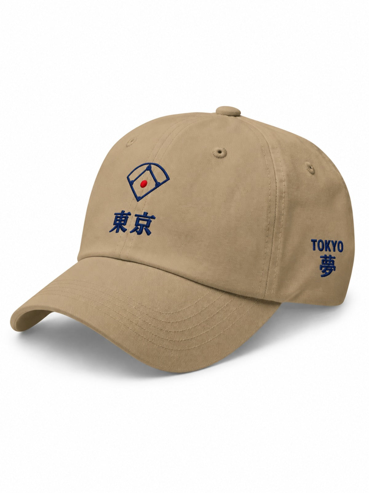 5C5V Tokyo Diamond Japanese baseball cap in khaki – side view with TOKYO 夢 (dream) embroidery