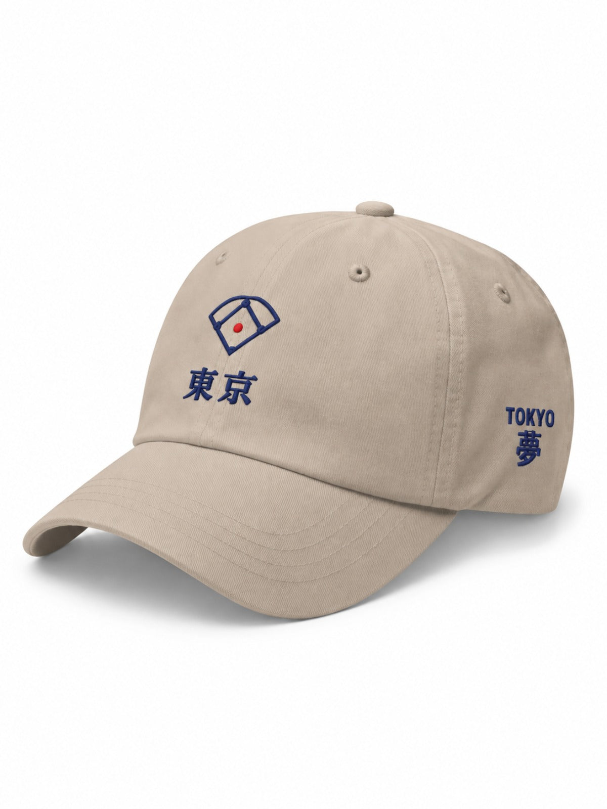 5C5V Tokyo Diamond Japanese baseball cap in stone – side view with TOKYO 夢 (dream) embroidery