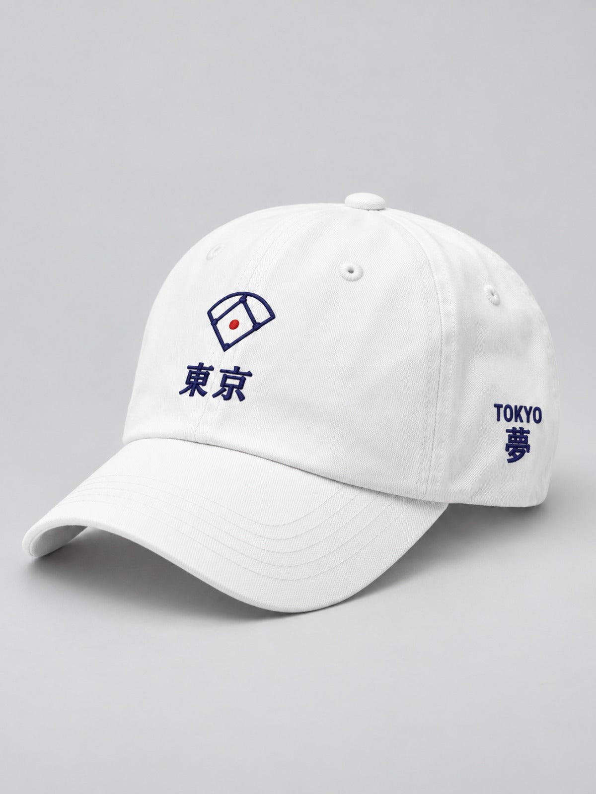 5C5V Tokyo Diamond Japanese baseball cap in white – side view with TOKYO 夢 (dream) embroidery