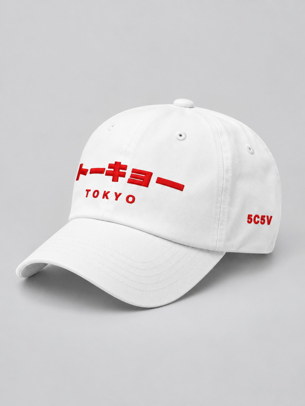 5C5V Tokyo Katakana Japanese baseball cap in white – side view with 5C5V embroidery