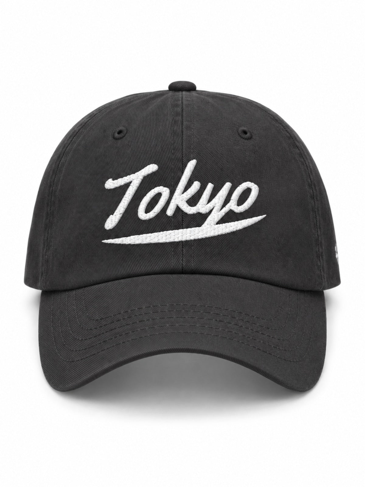 5C5V Tokyo Script Japanese baseball cap in dark grey – front view with Tokyo script embroidery
