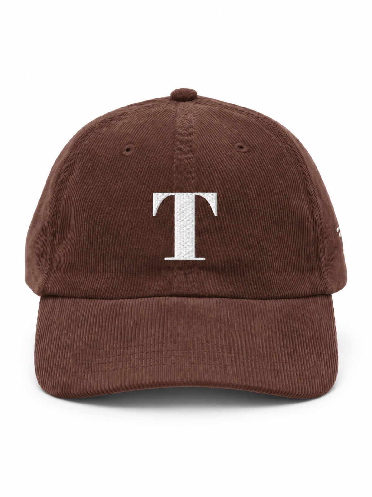 5C5V Tokyo T corduroy Japanese baseball cap in brown – front view with serif T embroidery