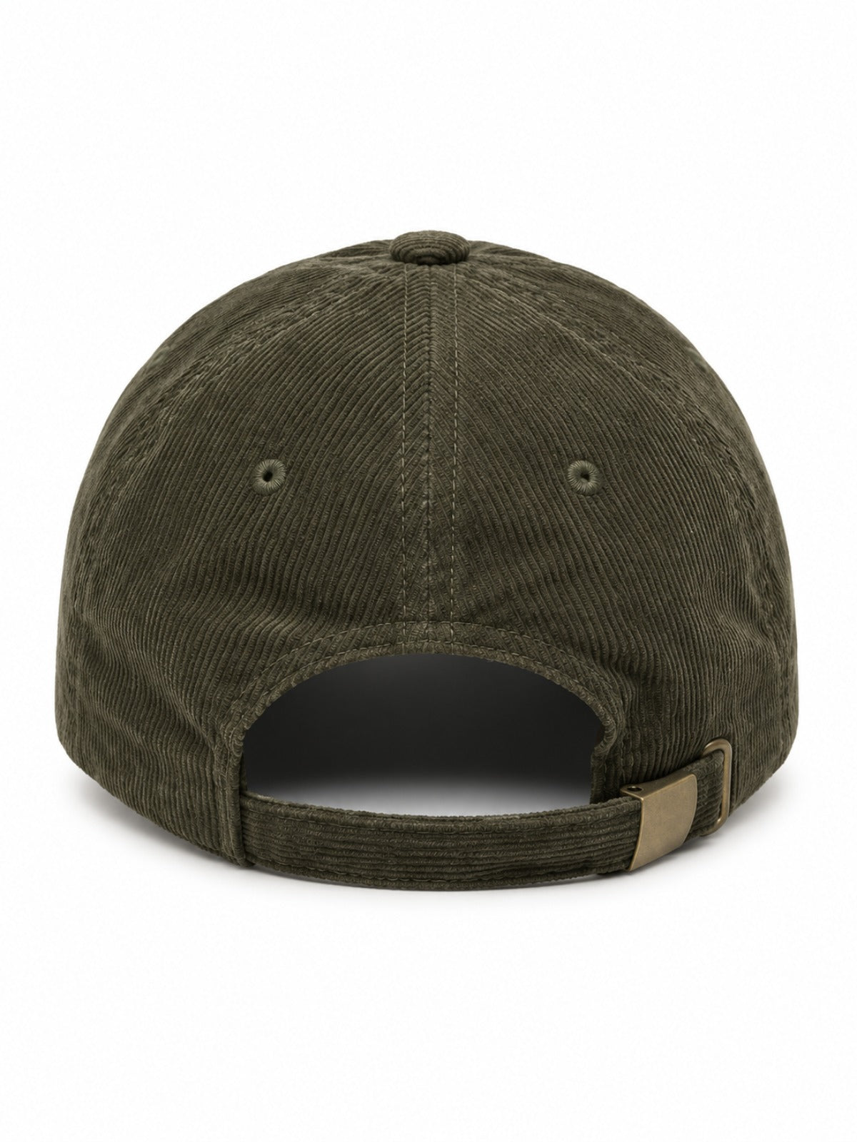 5C5V Tokyo T corduroy Japanese baseball cap in olive – back view with brass buckle strap