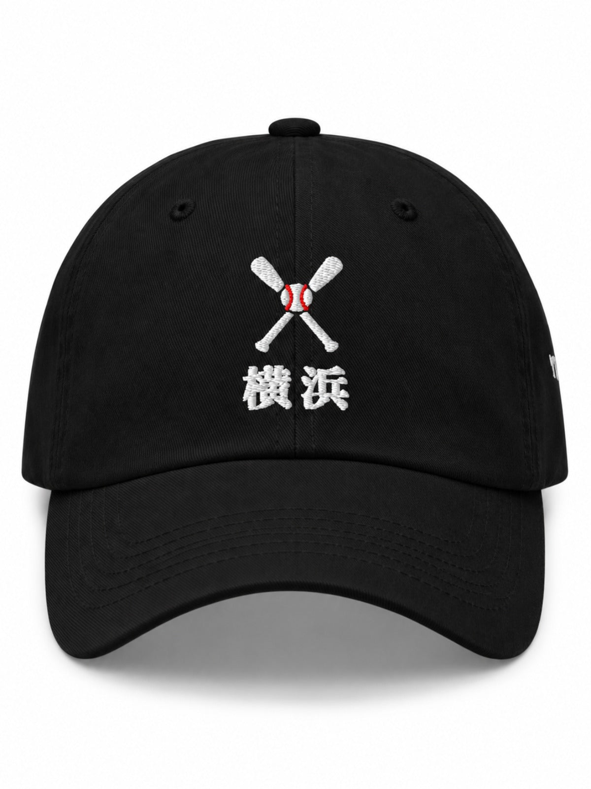5C5V Yokohama Crossed Bats Japanese baseball cap in black – front view with crossed bats and 横浜 (Yokohama) embroidery