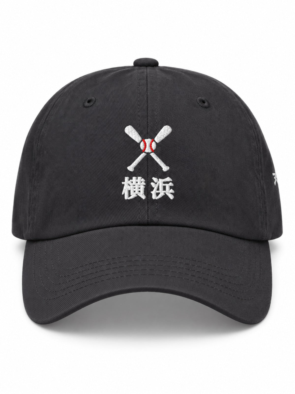 5C5V Yokohama Crossed Bats Japanese baseball cap in dark grey – front view with crossed bats and 横浜 (Yokohama) embroidery