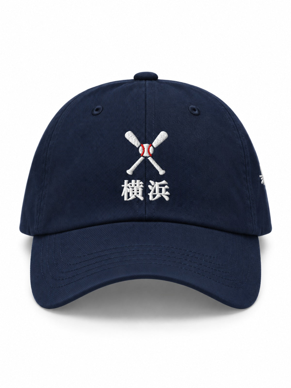 5C5V Yokohama Crossed Bats Japanese baseball cap in navy – front view with crossed bats and 横浜 (Yokohama) embroidery