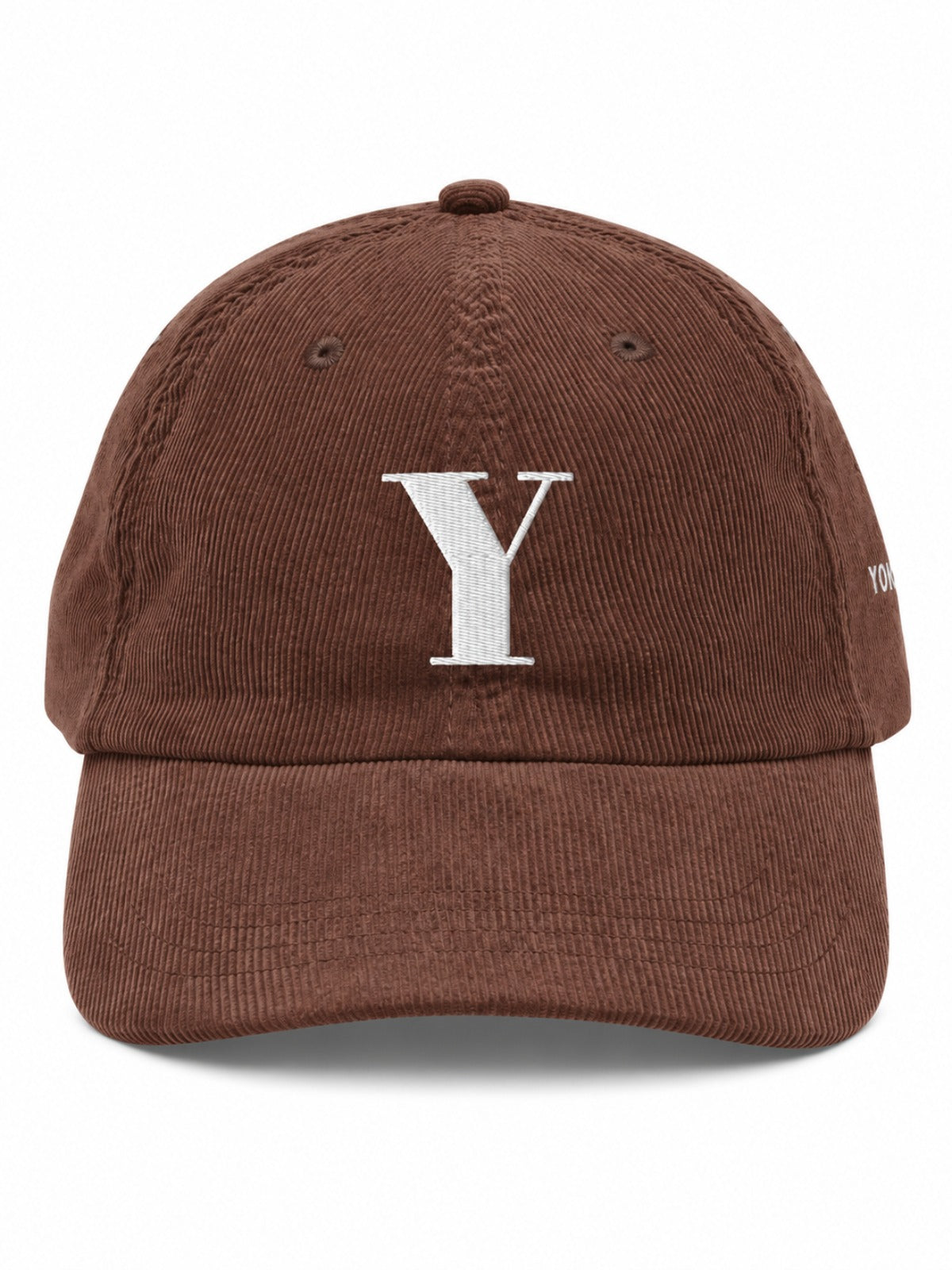 5C5V Yokohama Y corduroy Japanese baseball cap in brown – front view with serif Y embroidery