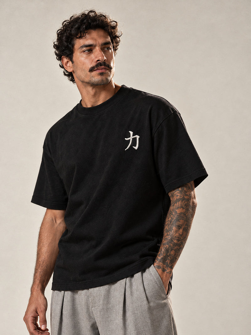 Osaka Strength 力 Kanji Embroidered Oversized T-Shirt – Black