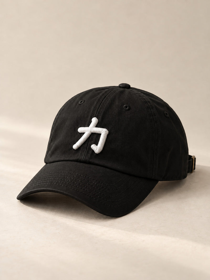 Black Osaka Strength 力 Japanese Baseball Cap, three-quarter view