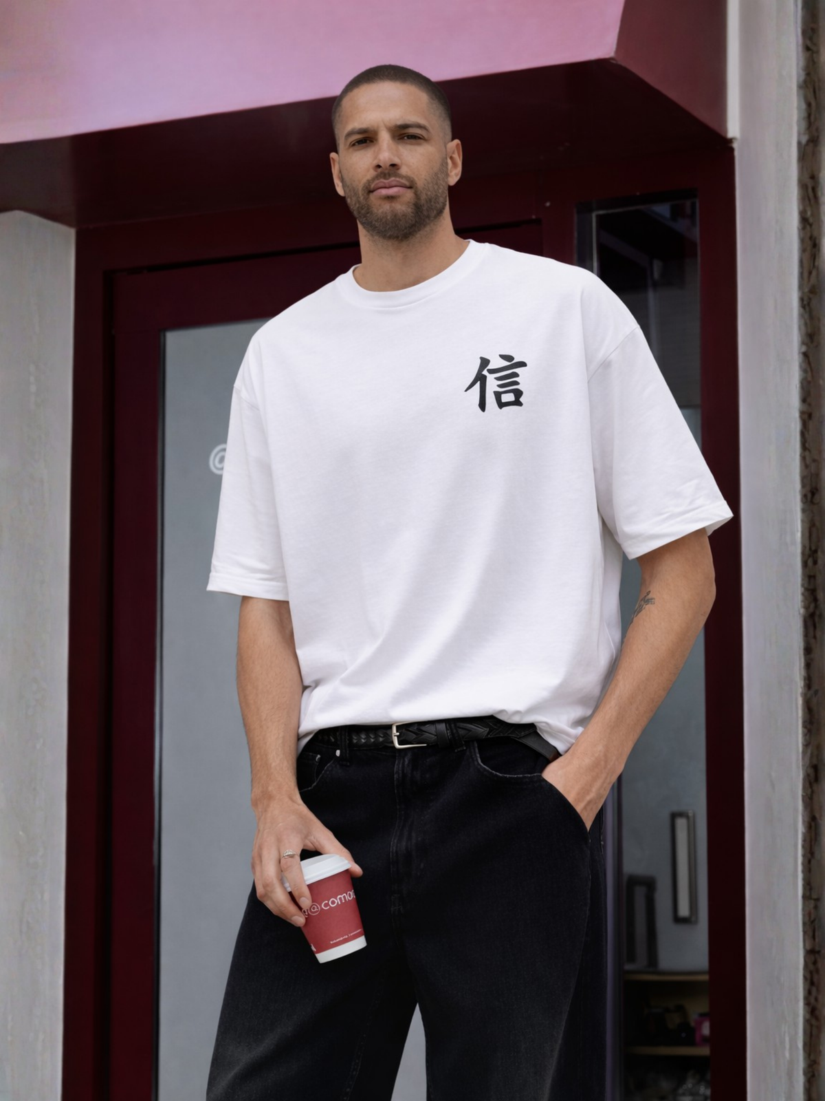 Yokohama Trust 信 Premium Oversized Embroidered T-Shirt – White | 5C5V