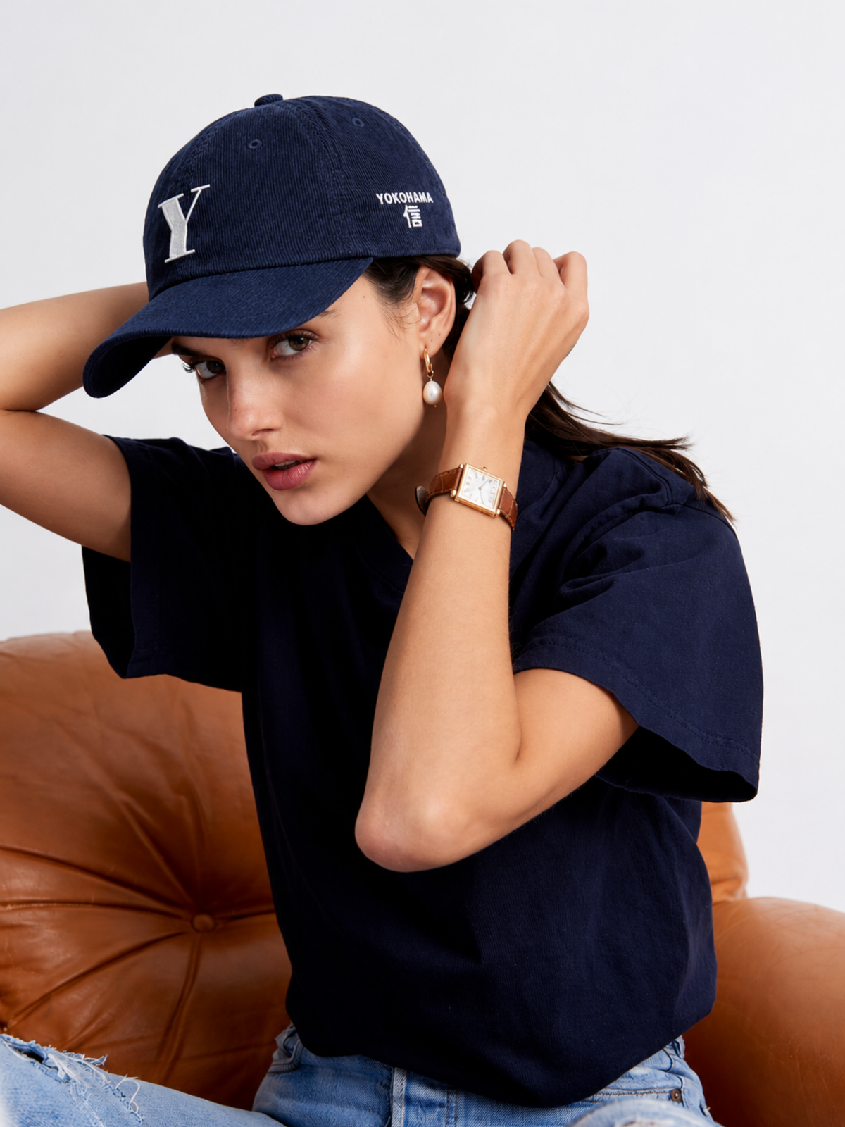 Yokohama Trust 信 Y Corduroy Japanese Navy Baseball Cap