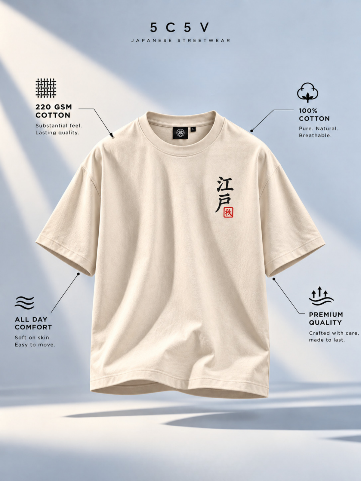 Vintage white Edo 夏 Blue Haze tee: fabric weight, fit and care details
