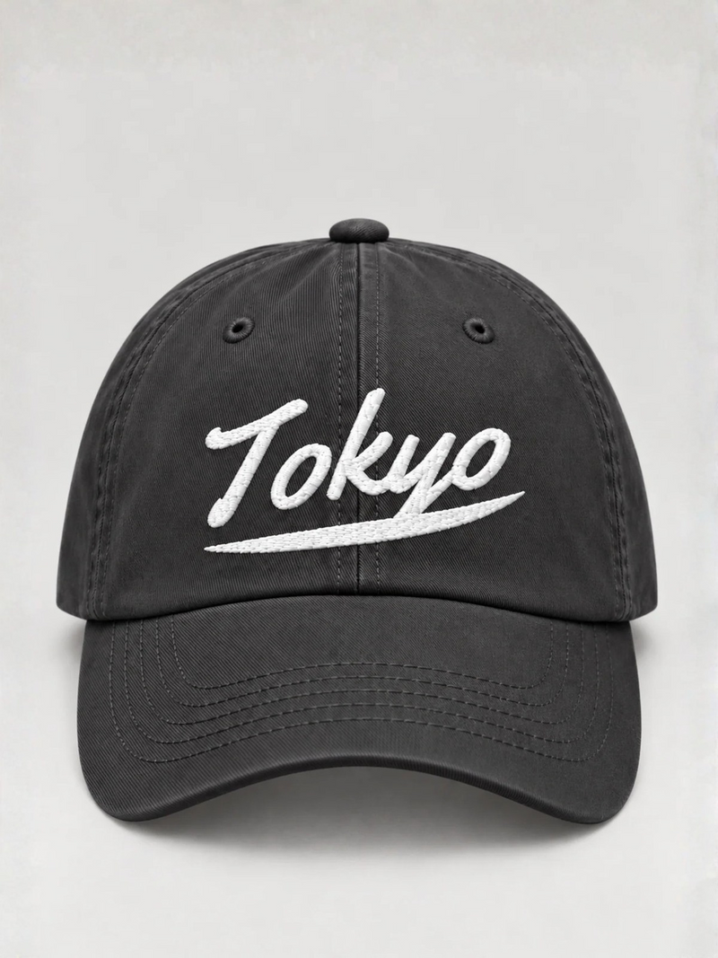 Tokyo Dream 夢 Script Japanese Baseball Cap, dark grey – front view