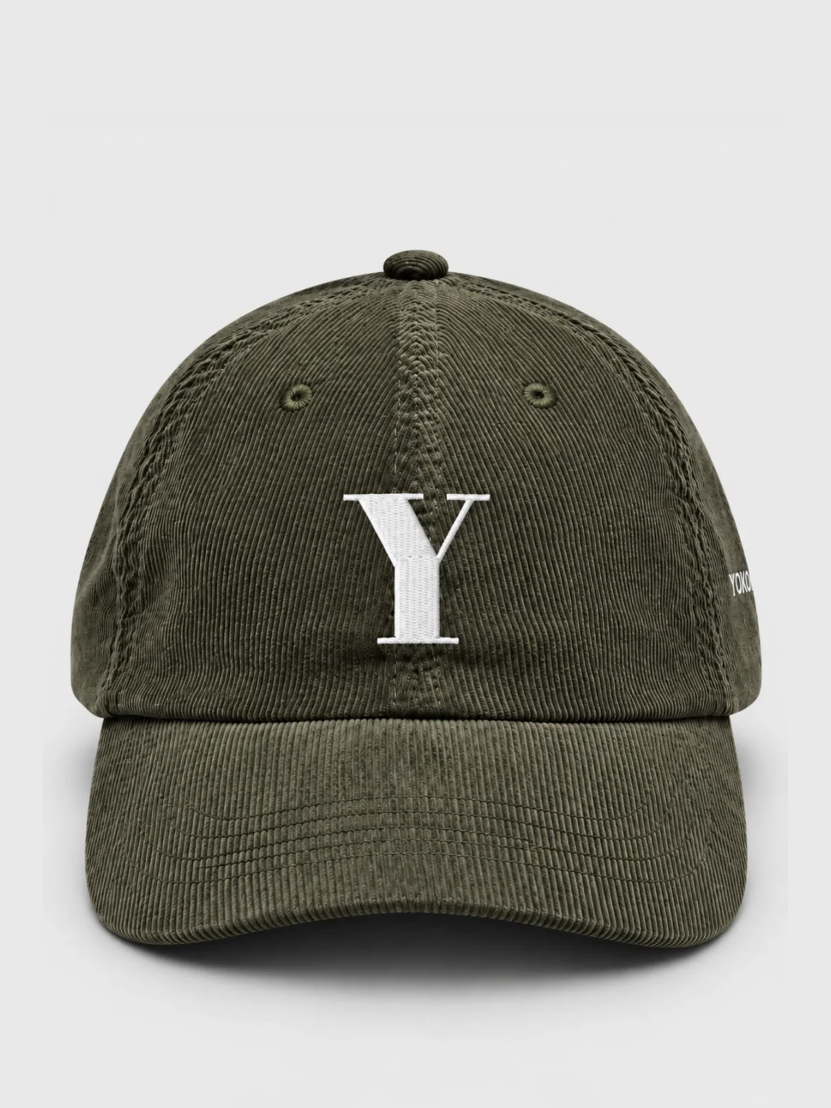 Yokohama Trust 信 Y Corduroy Japanese Baseball Cap, olive – front view
