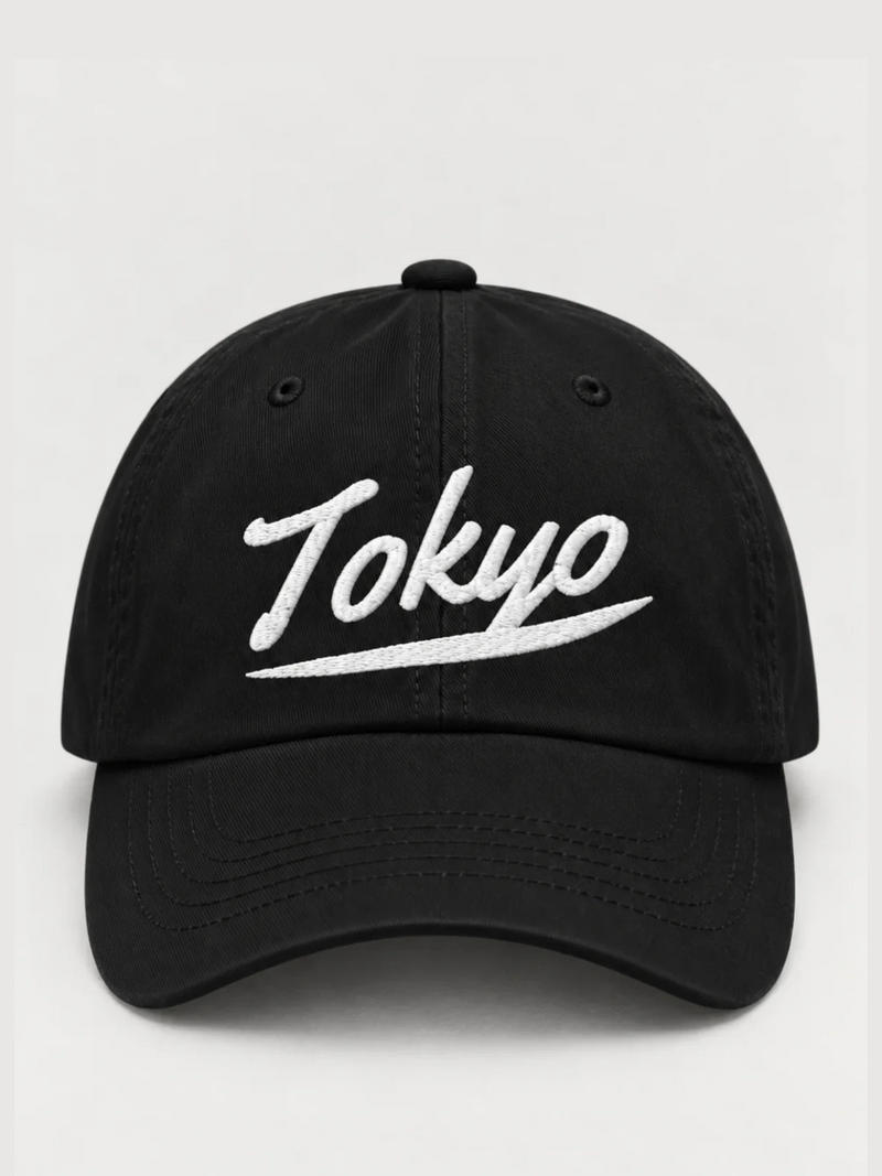 Tokyo Dream 夢 Script Japanese Baseball Cap, black – front view