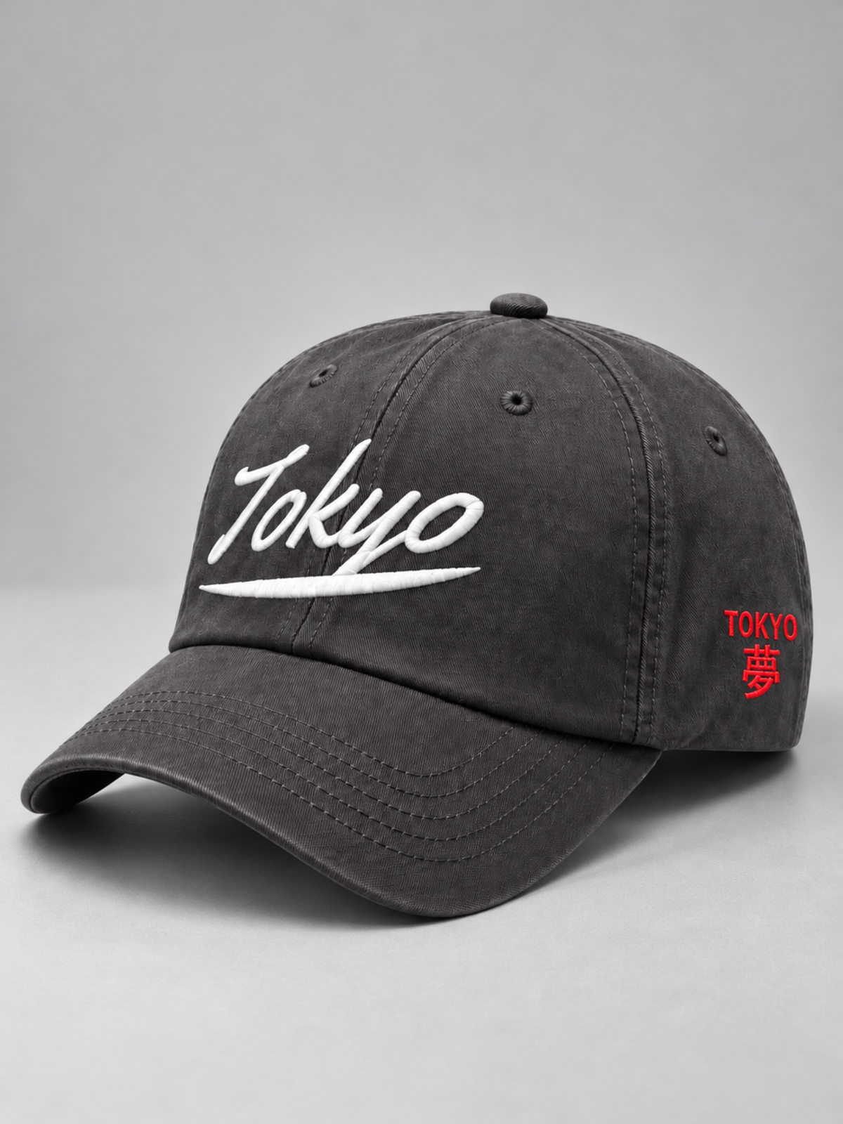 Tokyo Dream 夢 Script Japanese Dark Grey Baseball Cap