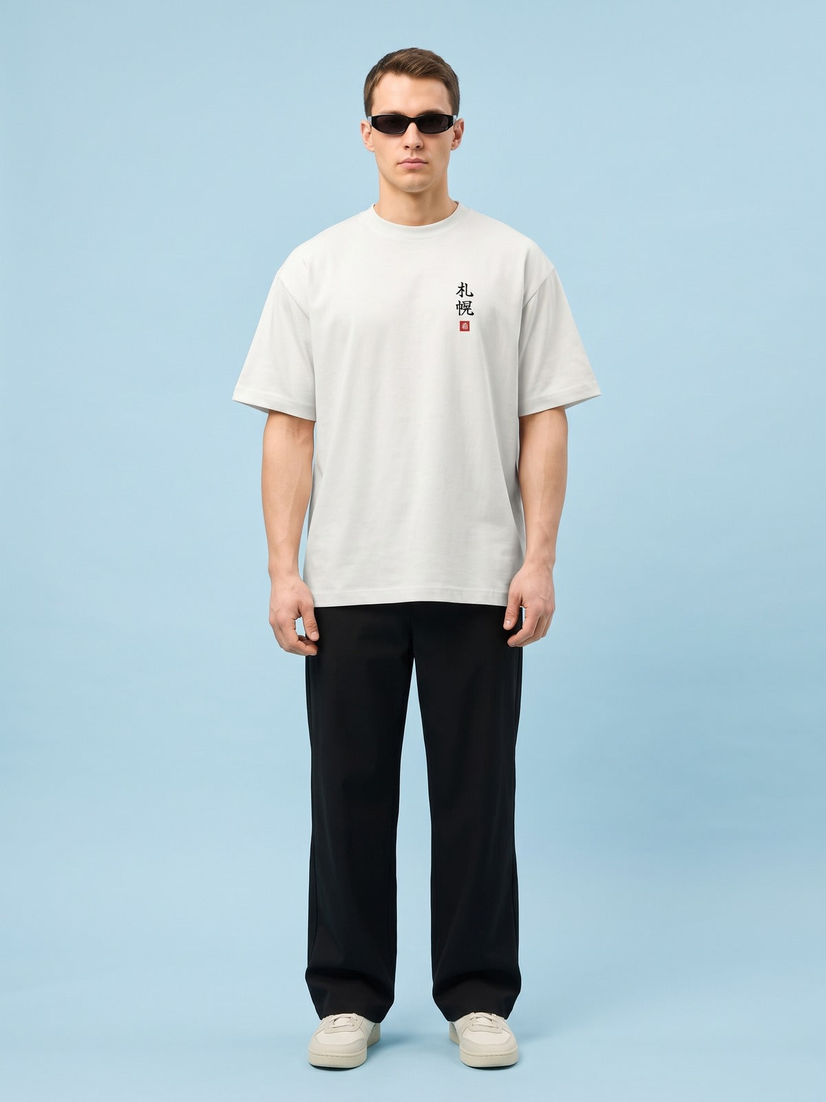KIROKU Sumi 001 Letters from Heaven 希 White T-Shirt by 5C5V, front view